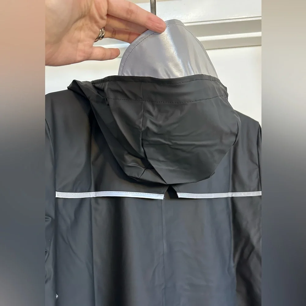 NWT RAINS Unisex Long Black Reflective Rain Jacket XS - Picture 8 of 16